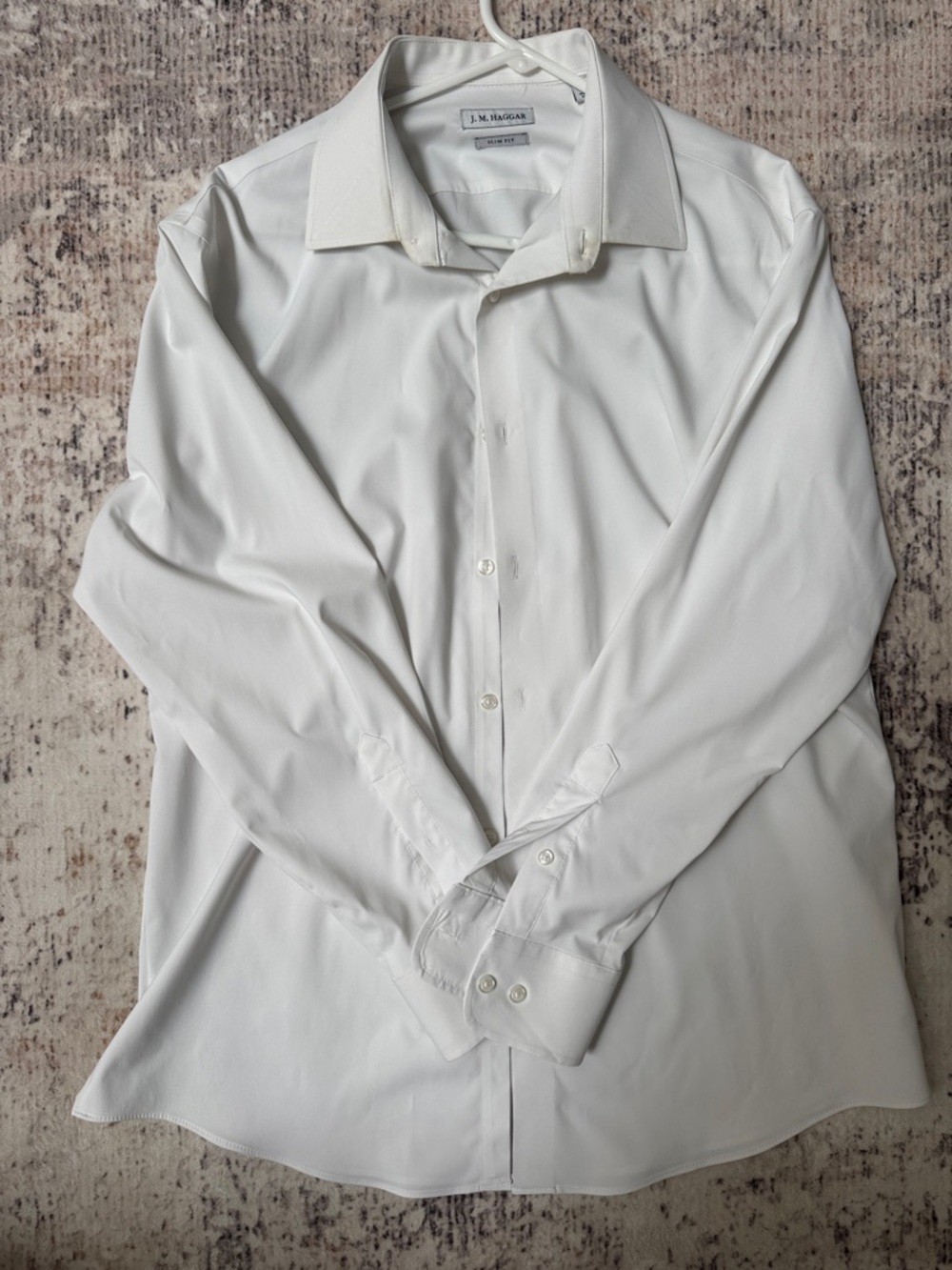 Haggar White Long Sleeve Dress Shirt - Spread Collar Neck 16-16 1/2 and 32/33